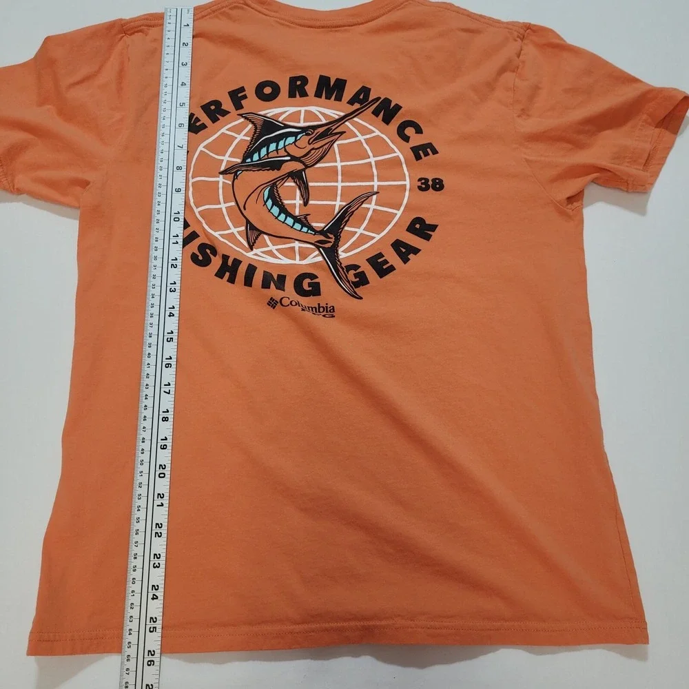 Columbia PFG Shirt Men's Size Large‎ Orange Short Sleeve Fishing Logo Outdoor